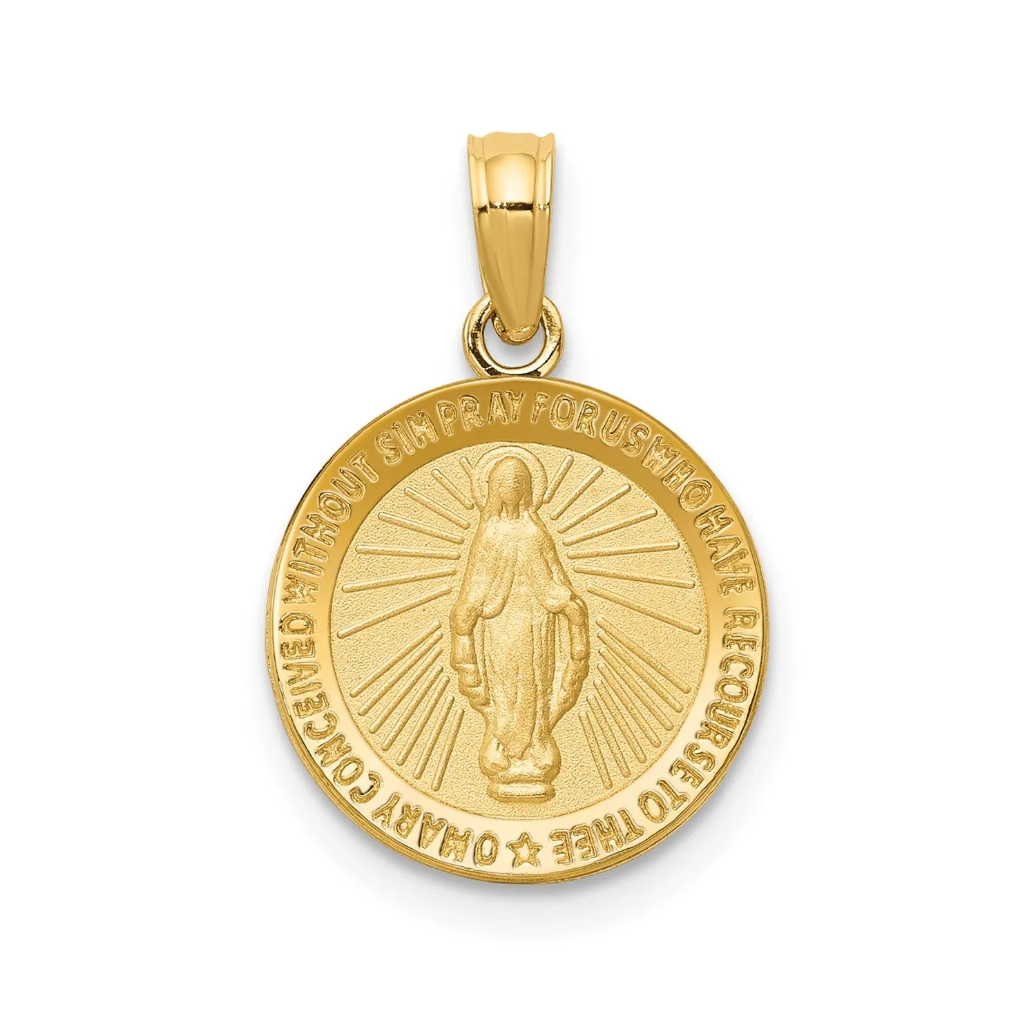 10k Real Solid Yellow Gold Miraculous Mary Charm Pendant, 13mm