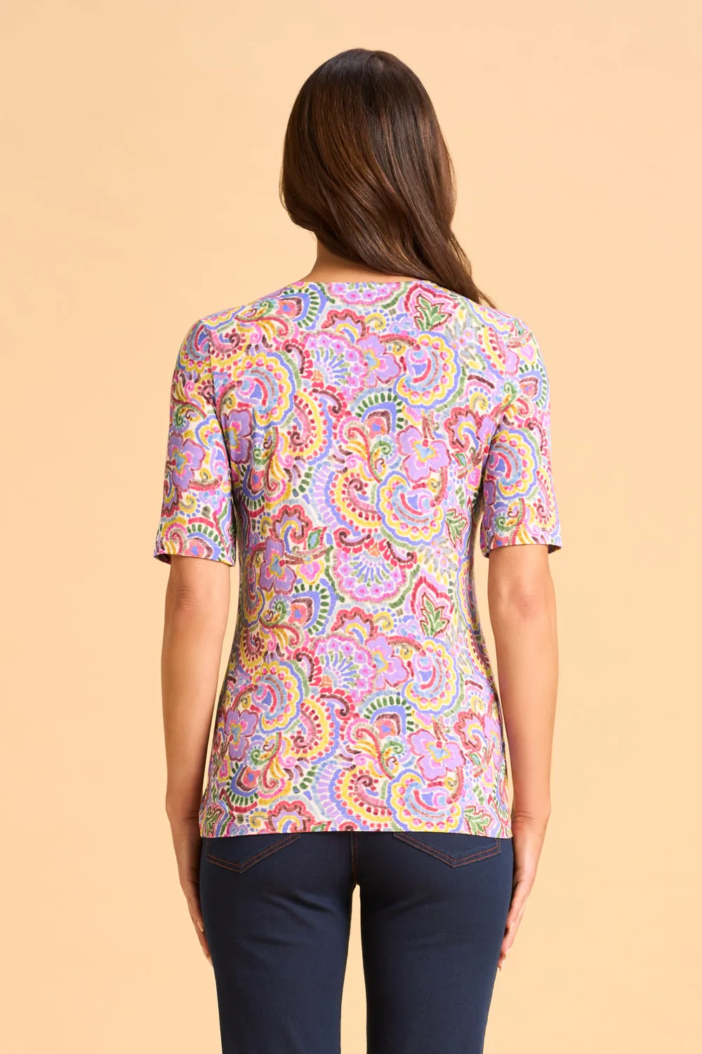 1/2 Sleeve V-Neck Tee - Multi Chintz Print