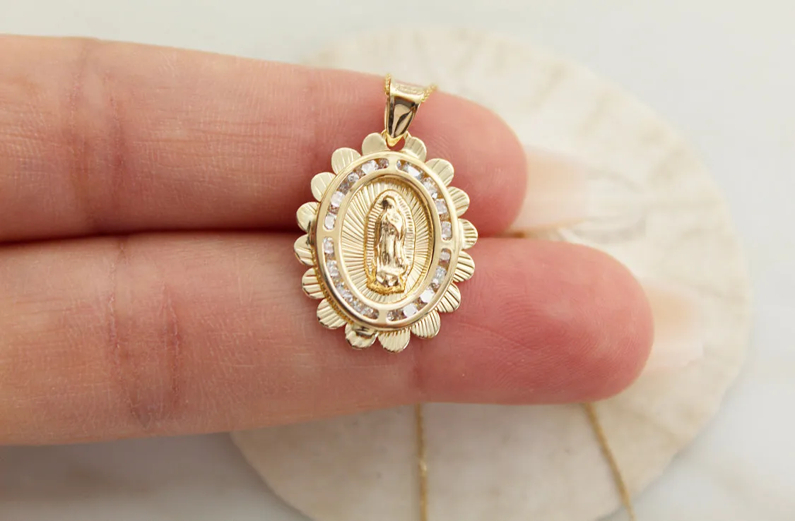 14k Gold Scalloped Our Lady of Guadalupe Necklace