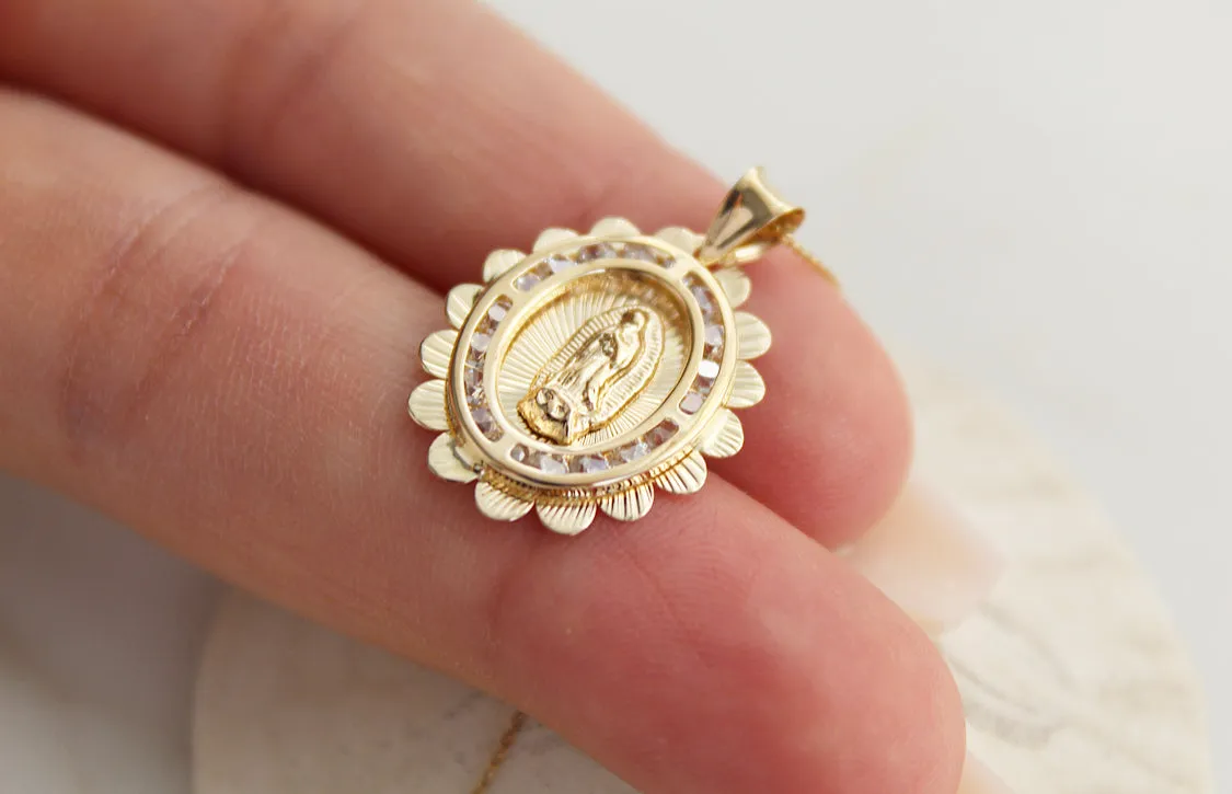 14k Gold Scalloped Our Lady of Guadalupe Necklace