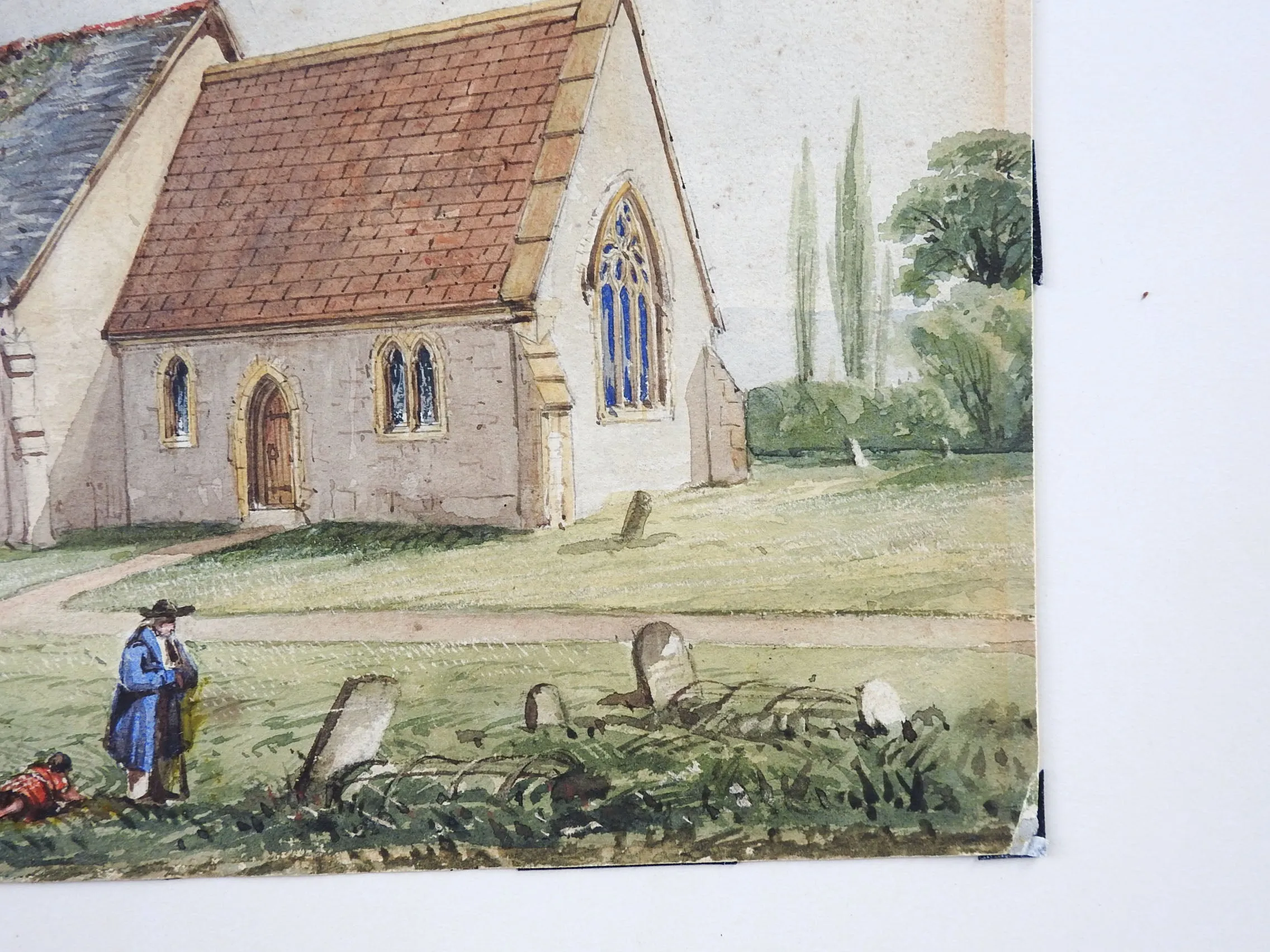 19th Century Clatworthy Church Watercolor Painting