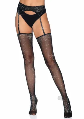 2 Pc. Rhinestone Net Garter Belt and Stockings -  One Size - Black