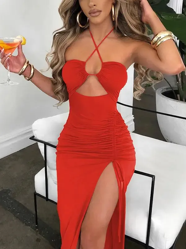 2024 Hot Summer Sexy Sleeveless Cut Out Club Party Vestido Midi Dress