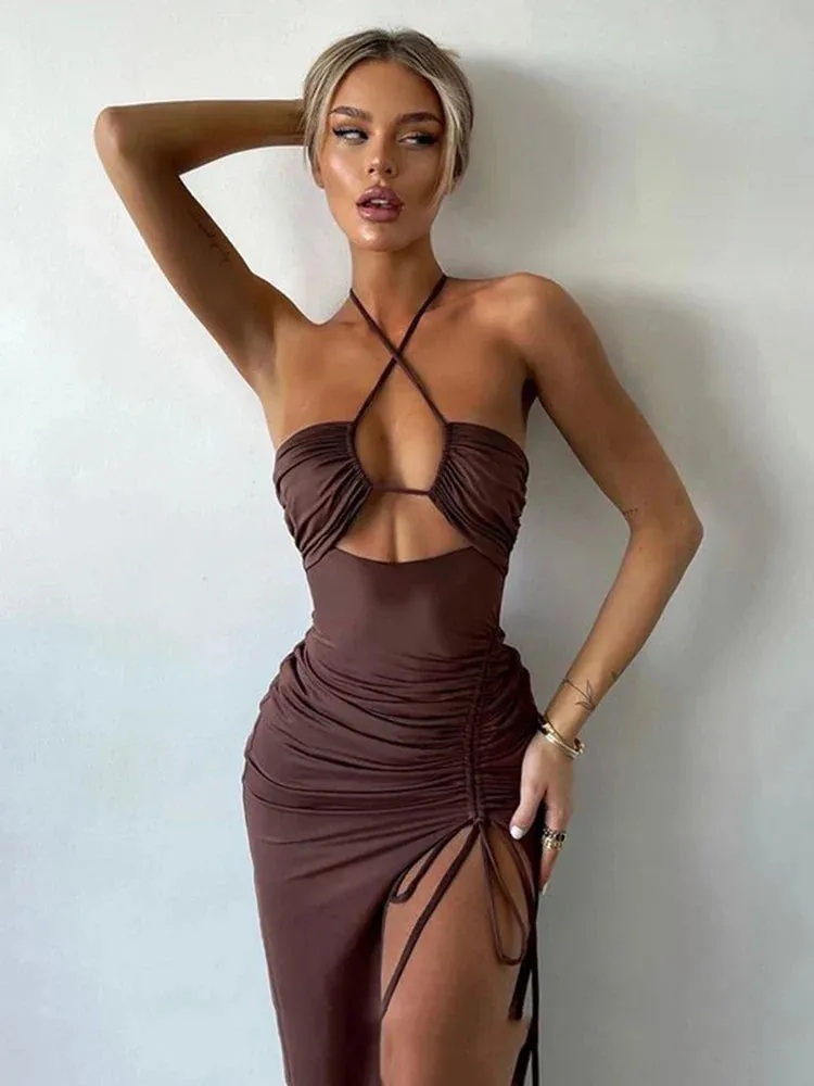 2024 Hot Summer Sexy Sleeveless Cut Out Club Party Vestido Midi Dress