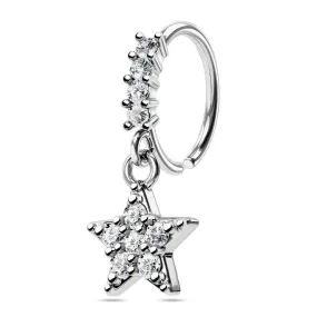 22G Five Pointed Star CZ Dangle Nose Hoop