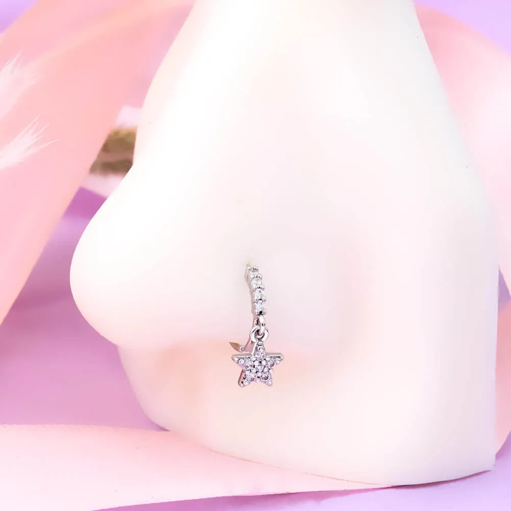 22G Five Pointed Star CZ Dangle Nose Hoop