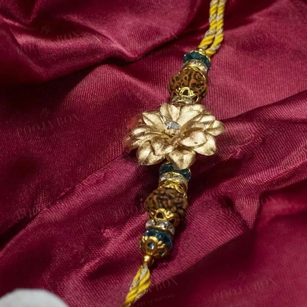 24K Gold Foil Floral Rudraksh Rakhi