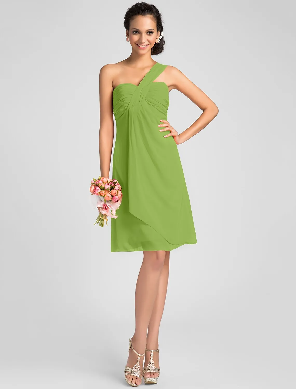 A-Line Bridesmaid Dress One Shoulder Neckline Sleeveless Sexy Knee Length Chiffon