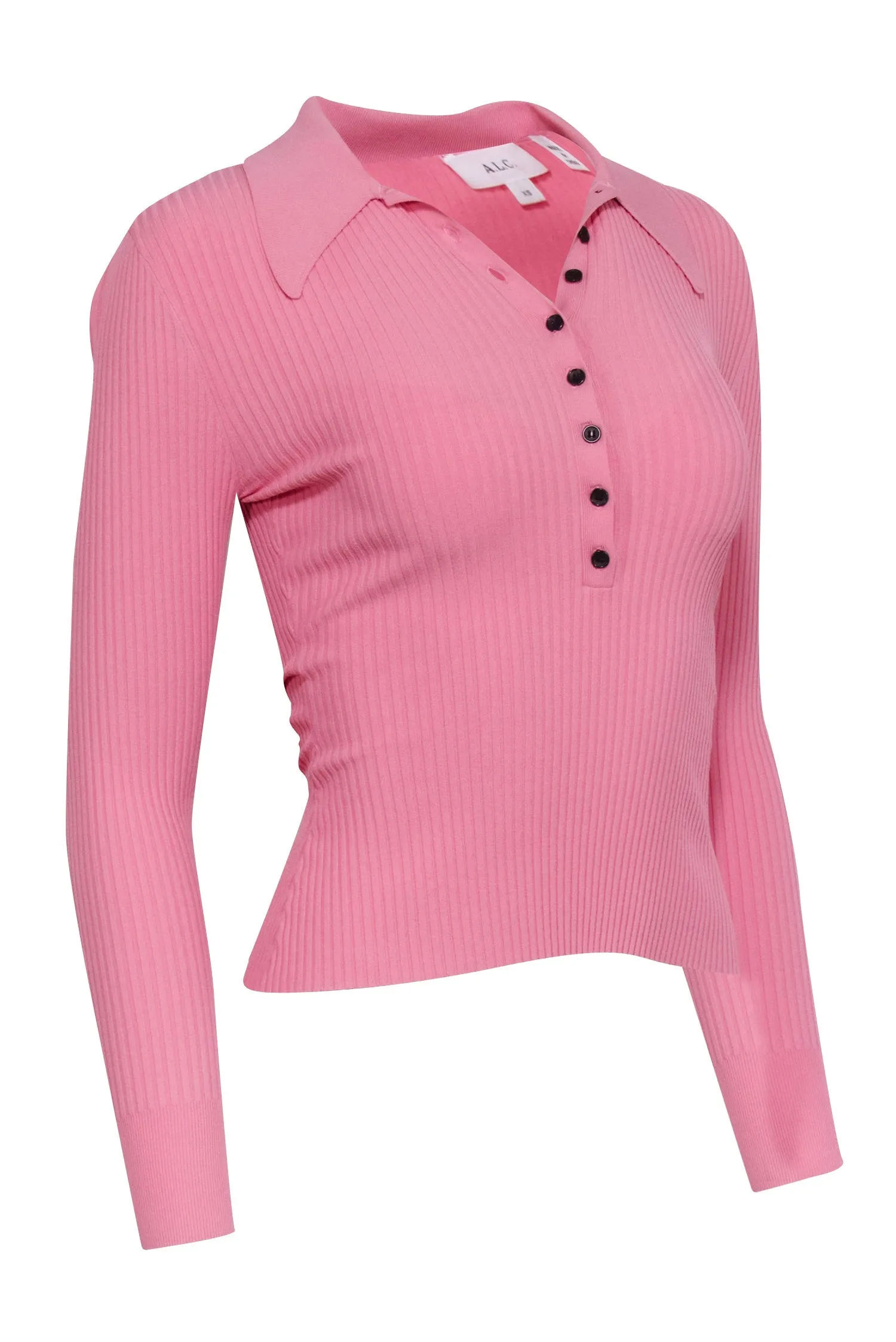 A.L.C. - Pink Ribbed Knit Polo Top Sz XS