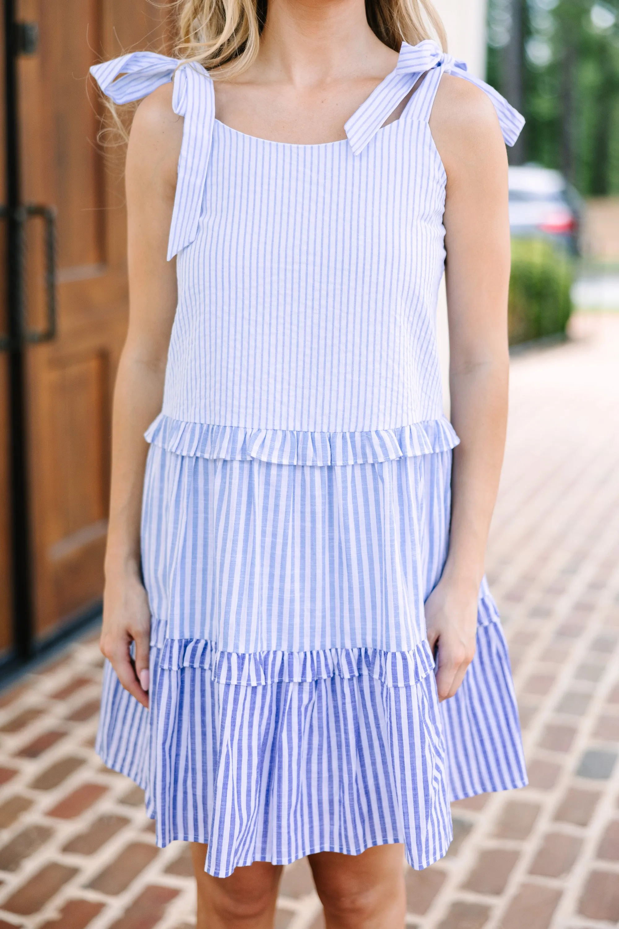 All The Good Light Blue Colorblock Dress