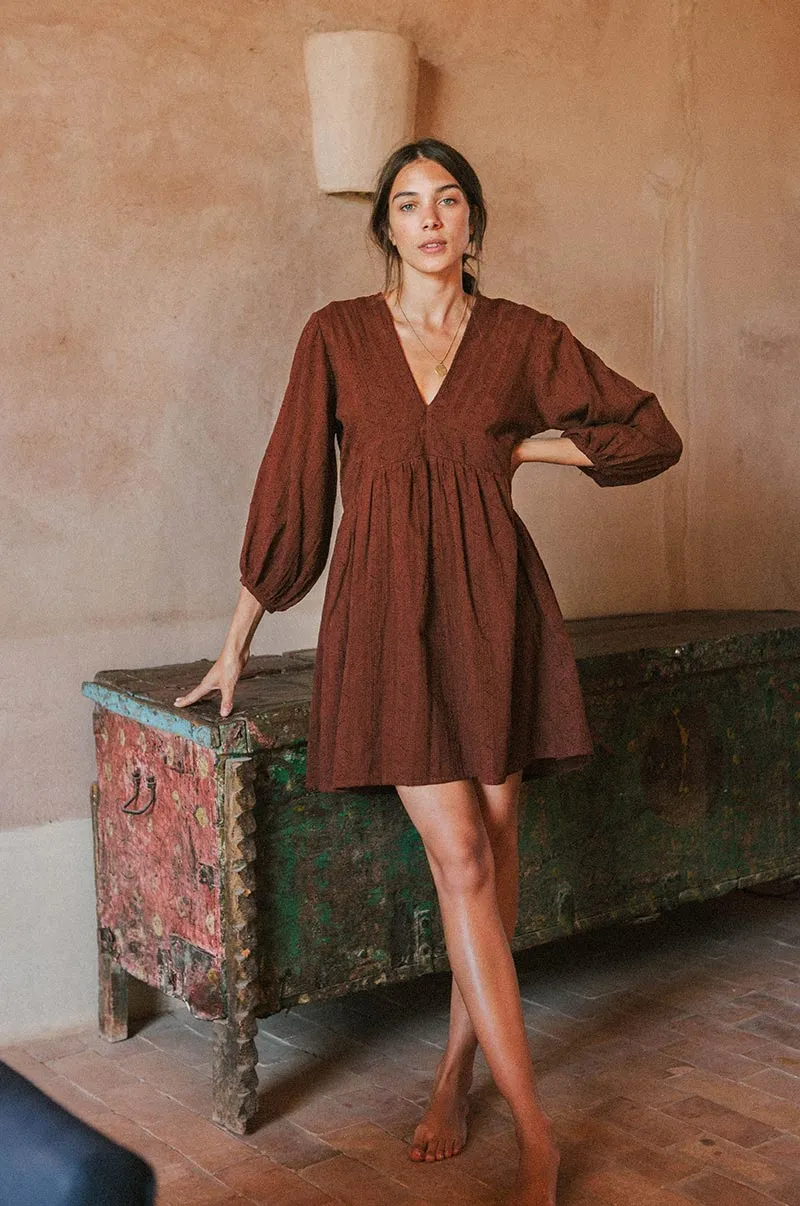 ALMA Mini Dress - chocolate cotton