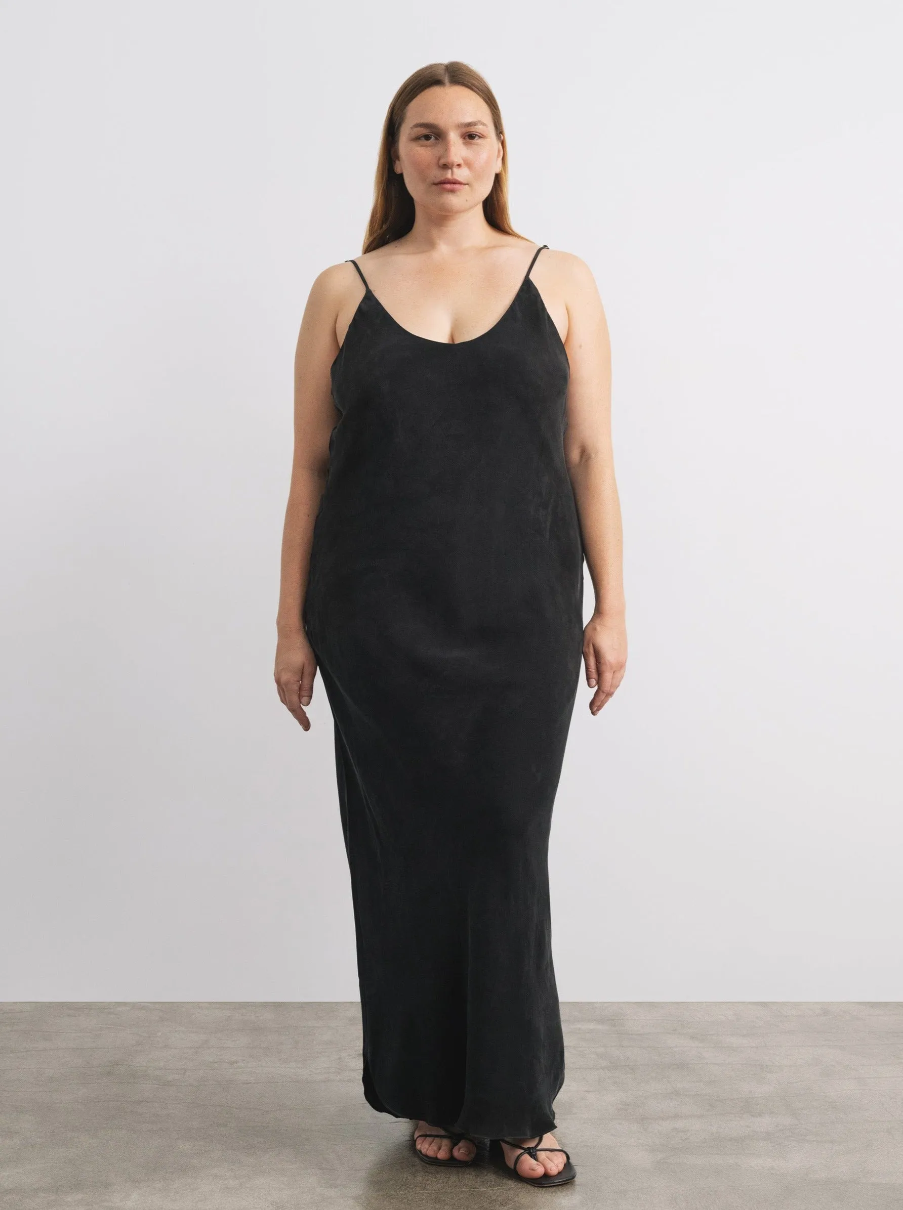 Anaise Slip Dress, Japanese Cupro, Black