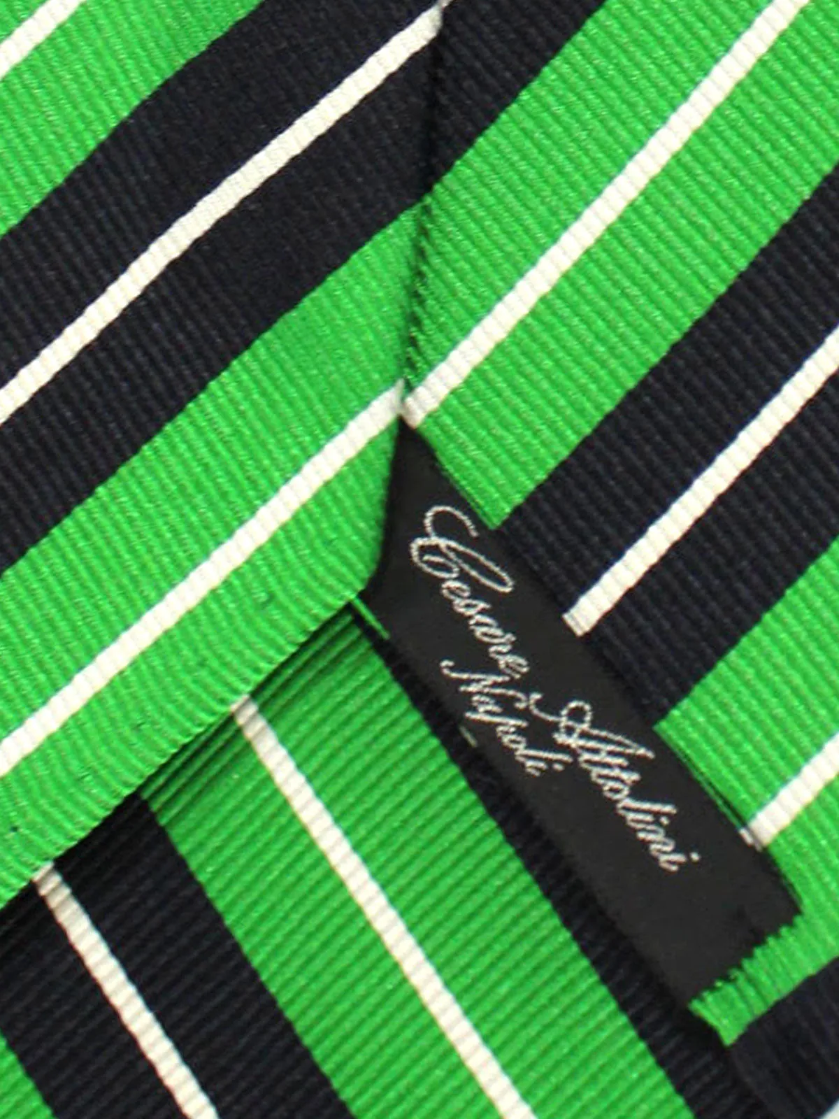 Attolini Unlined Silk Tie Green Regimental Stripes SALE