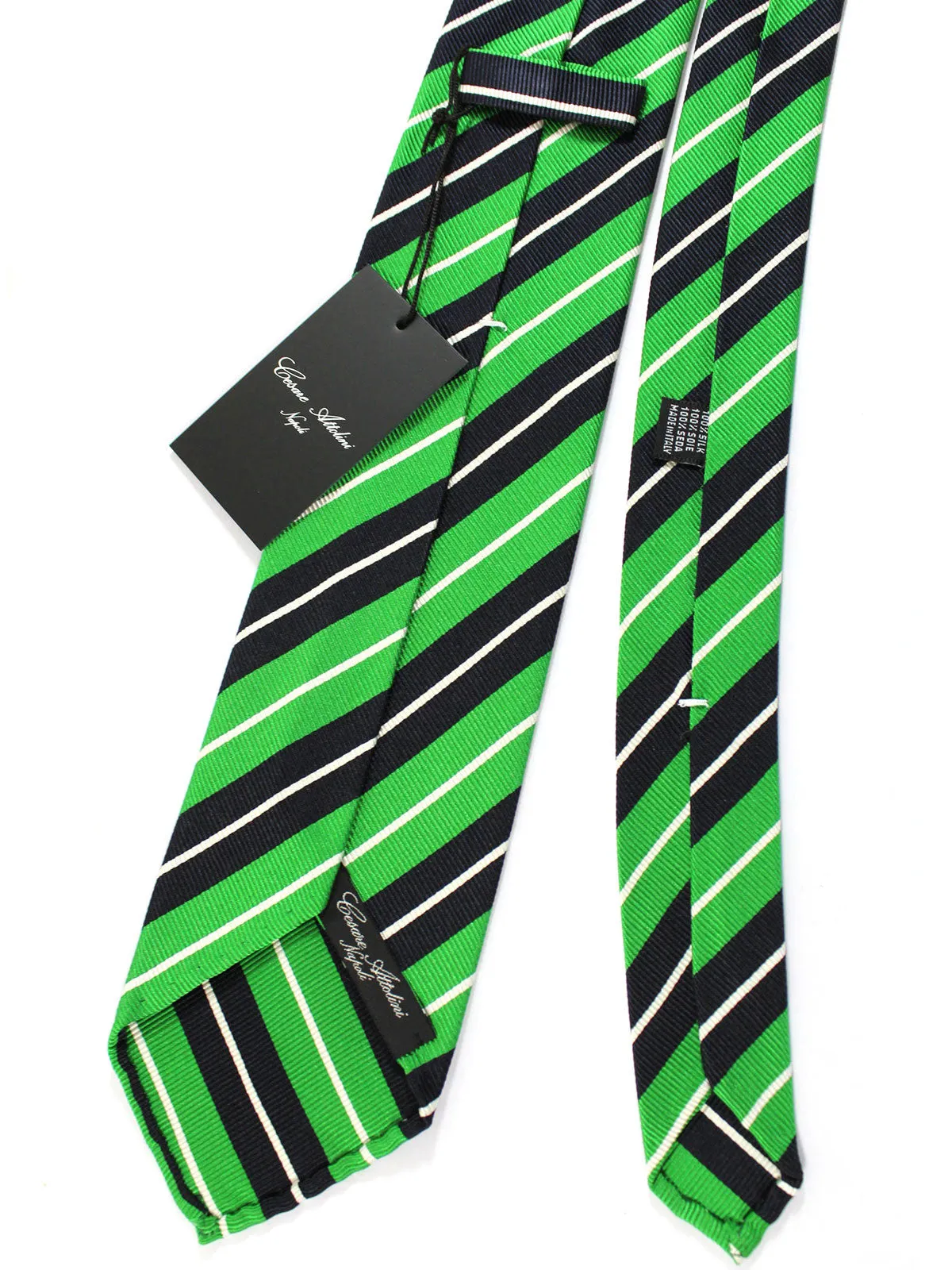 Attolini Unlined Silk Tie Green Regimental Stripes SALE