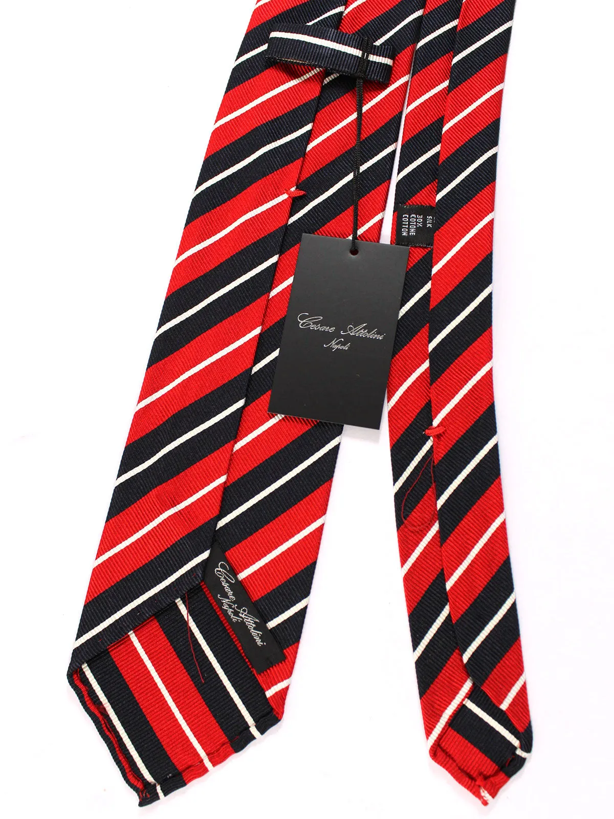 Attolini Unlined Tie Red Black Regimental Stripes SALE