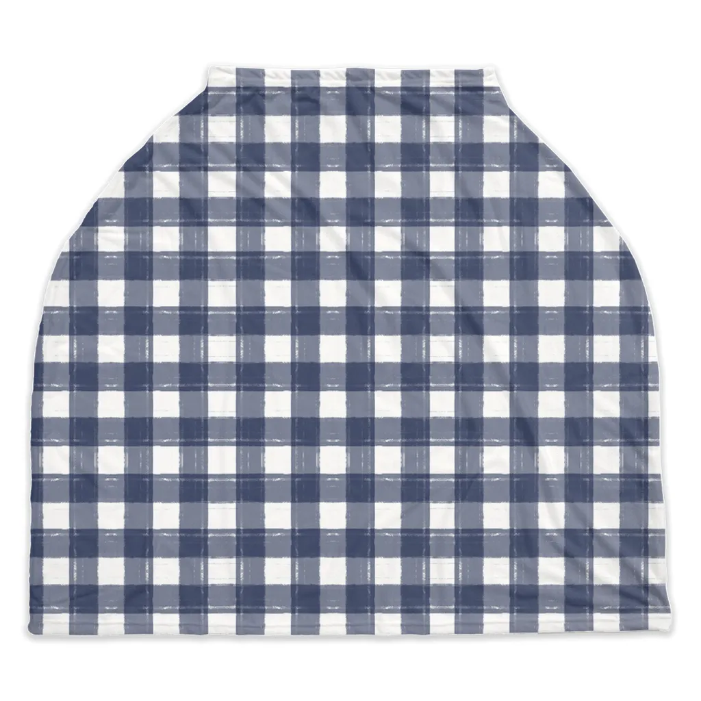 Baby Car Seat Cover - Gingham Navy