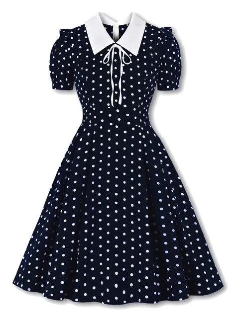 BerriesJam - 2024 Polka Dot Robe Short Sleeve Elegant Summer Pleated Dress