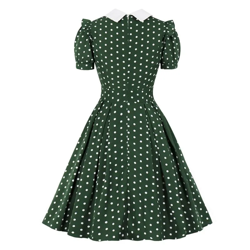 BerriesJam - 2024 Polka Dot Robe Short Sleeve Elegant Summer Pleated Dress