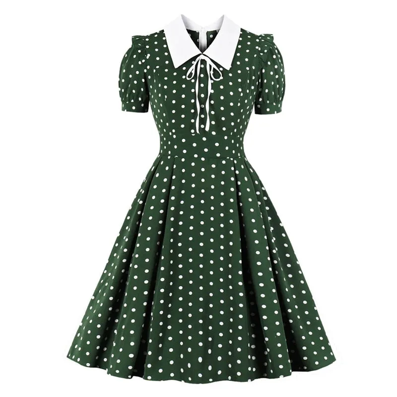 BerriesJam - 2024 Polka Dot Robe Short Sleeve Elegant Summer Pleated Dress