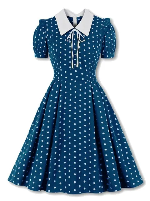 BerriesJam - 2024 Polka Dot Robe Short Sleeve Elegant Summer Pleated Dress