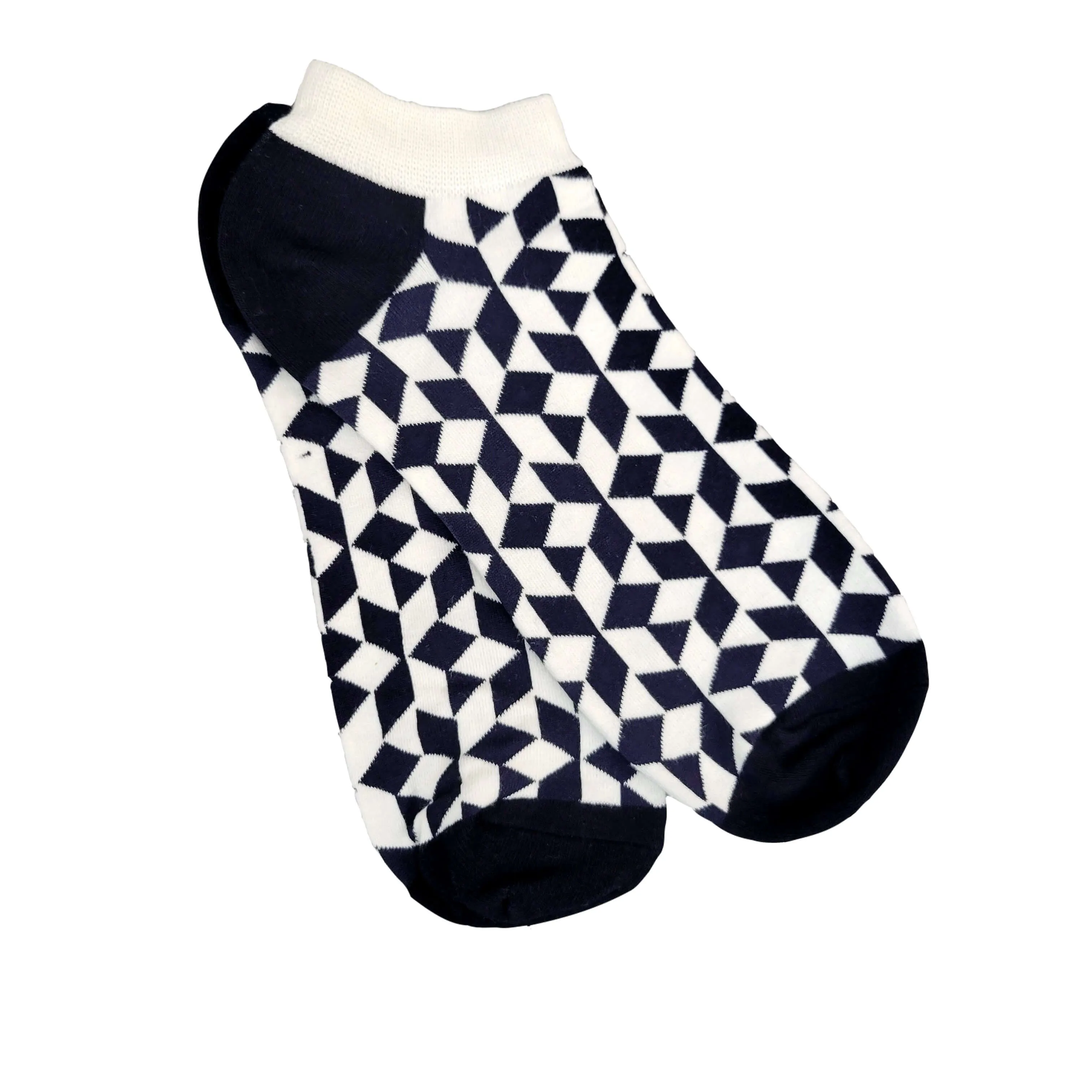 Black and White Diamond Patterned Ankle Socks (Adult Large - Men's Shoe Sizes 8-12)