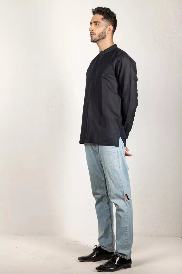 Black Cotton Linen Shirt