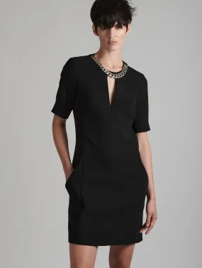 Black crepe dress with jewel neckline