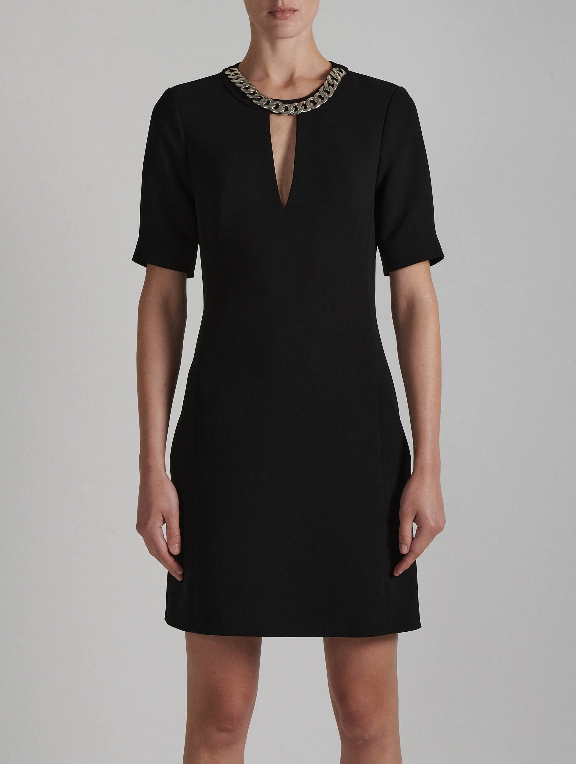 Black crepe dress with jewel neckline