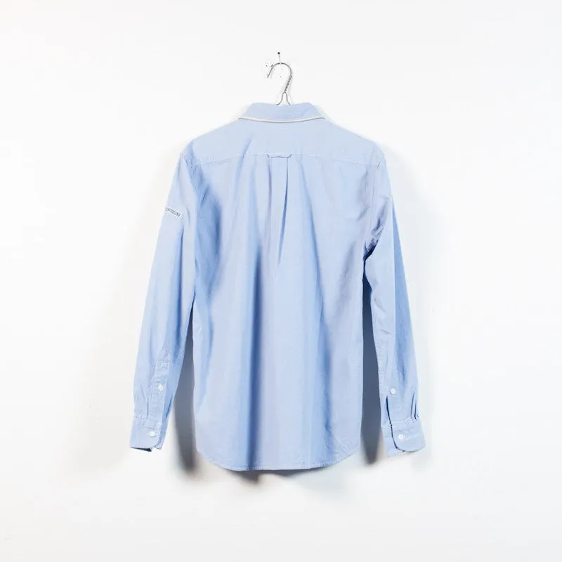 blue chambray zip collar shirt