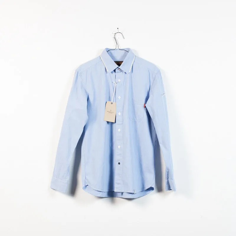 blue chambray zip collar shirt