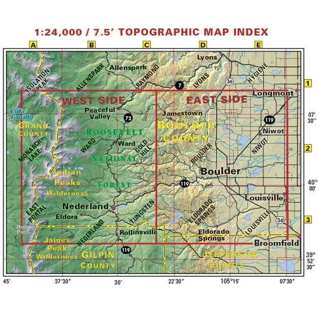 Boulder – Nederland Colorado Trails - Trails and Recreation Topo Map | Latitude 40°