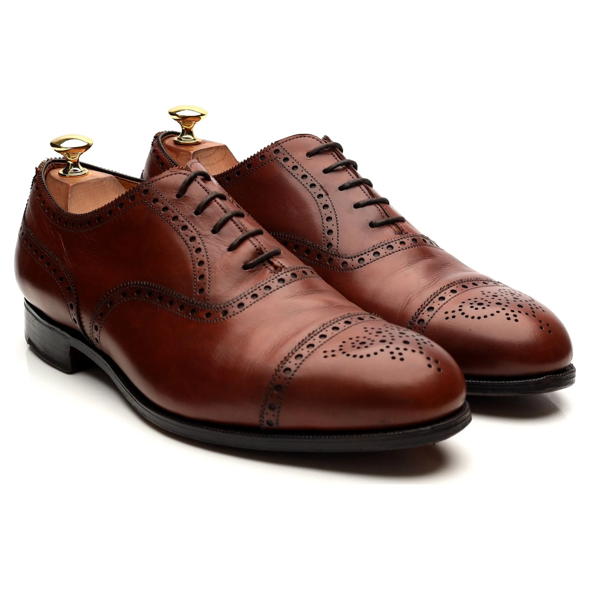 'Cadogan' Tan Brown Leather Oxford Semi Brogues UK 9.5 F