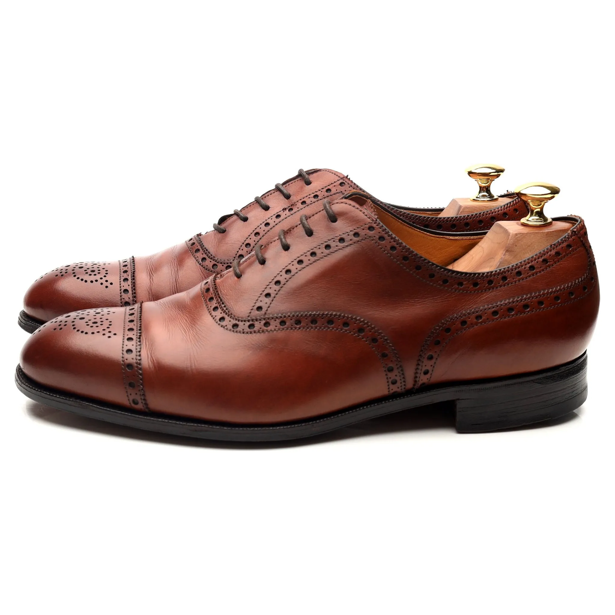 'Cadogan' Tan Brown Leather Oxford Semi Brogues UK 9.5 F