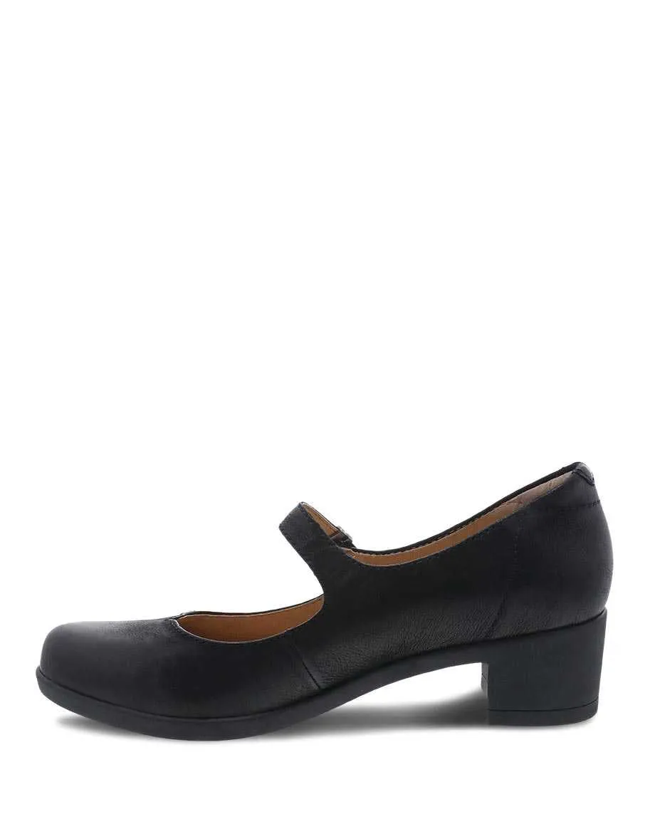 Callista Burnished Nubuck Mary Jane Heel in Black