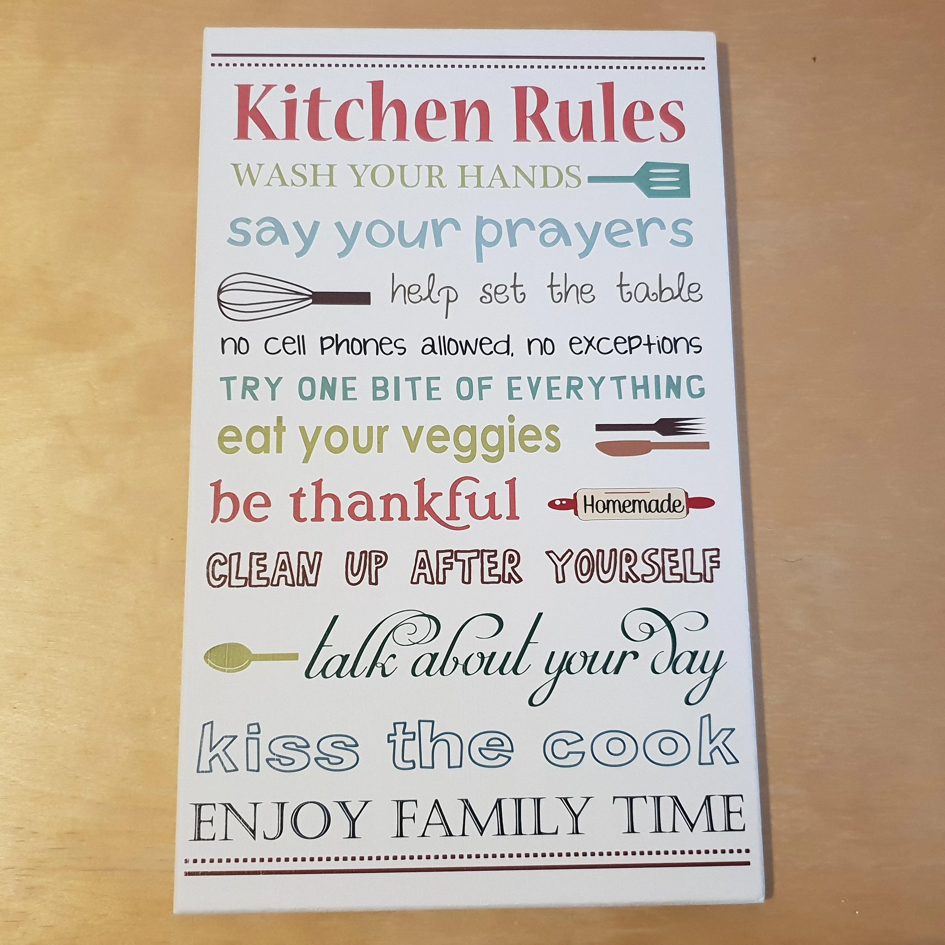 C&F Wooden Kitchen Rules Quote Plaque