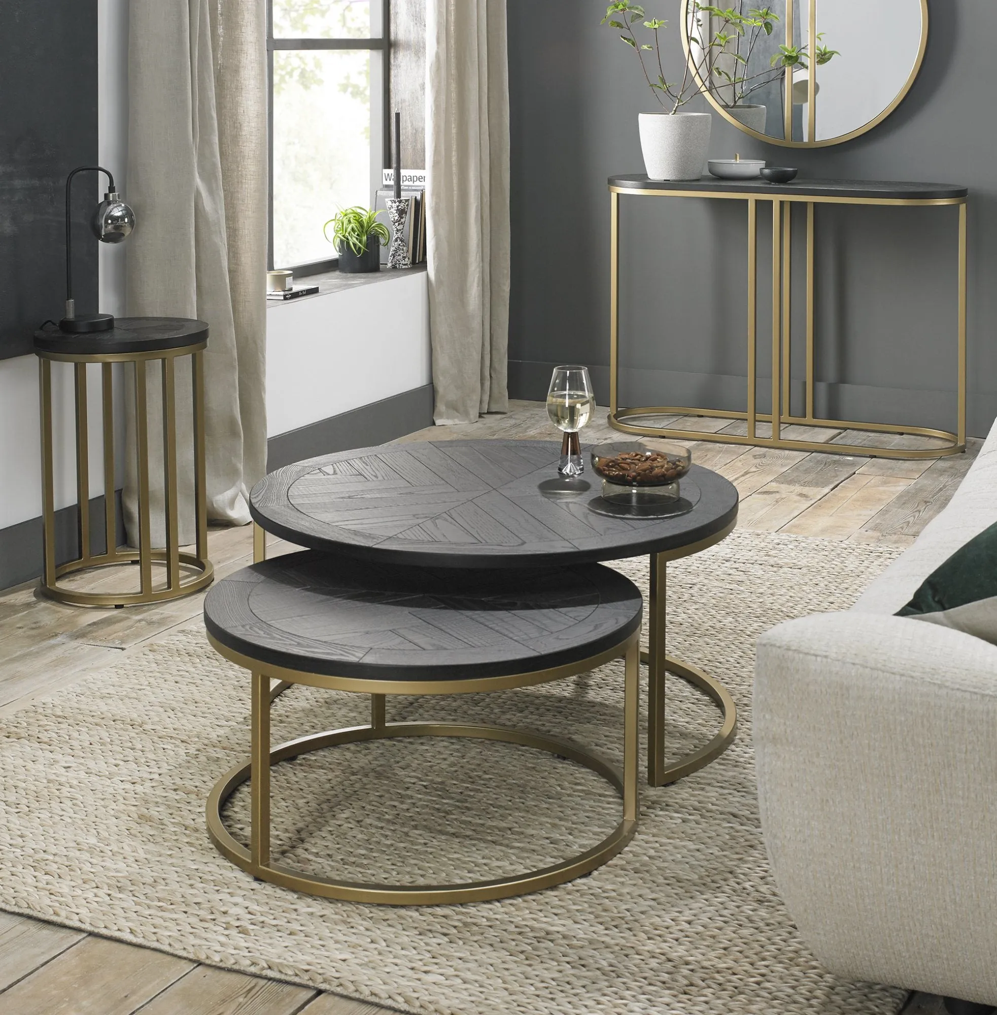 Chevron Peppercorn Ash Coffee Nest Of Tables