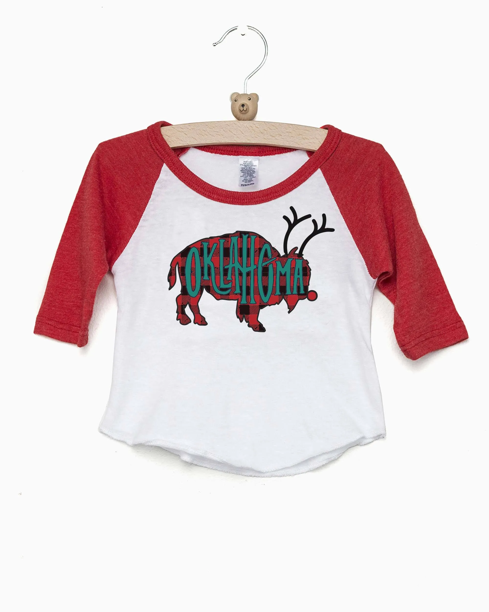 Children's Oklahoma Bison Reindeer Red Baseball Sleeve Tee (FINAL SALE)