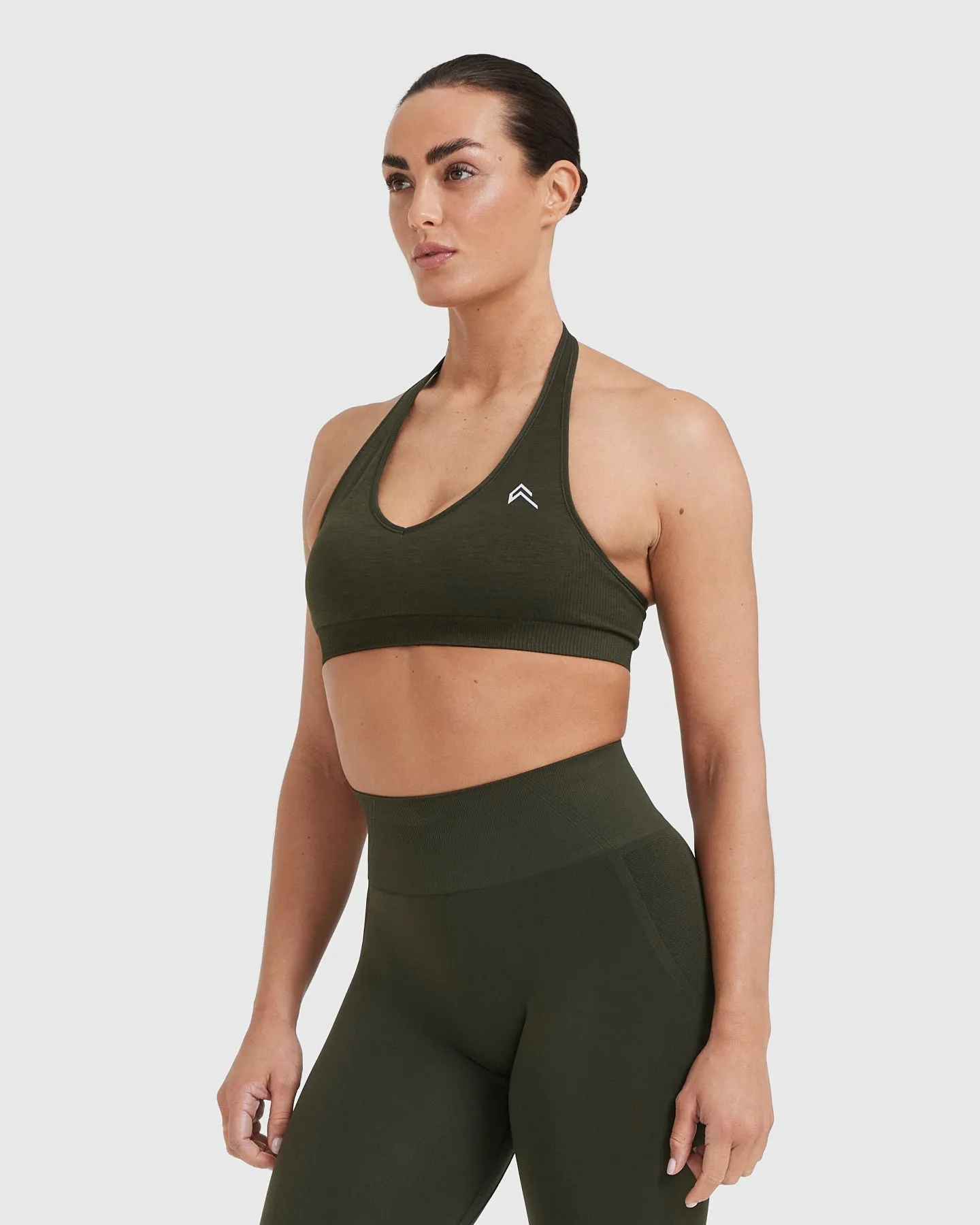 Classic Seamless 2.0 Halter Neck Bralette | Khaki Marl