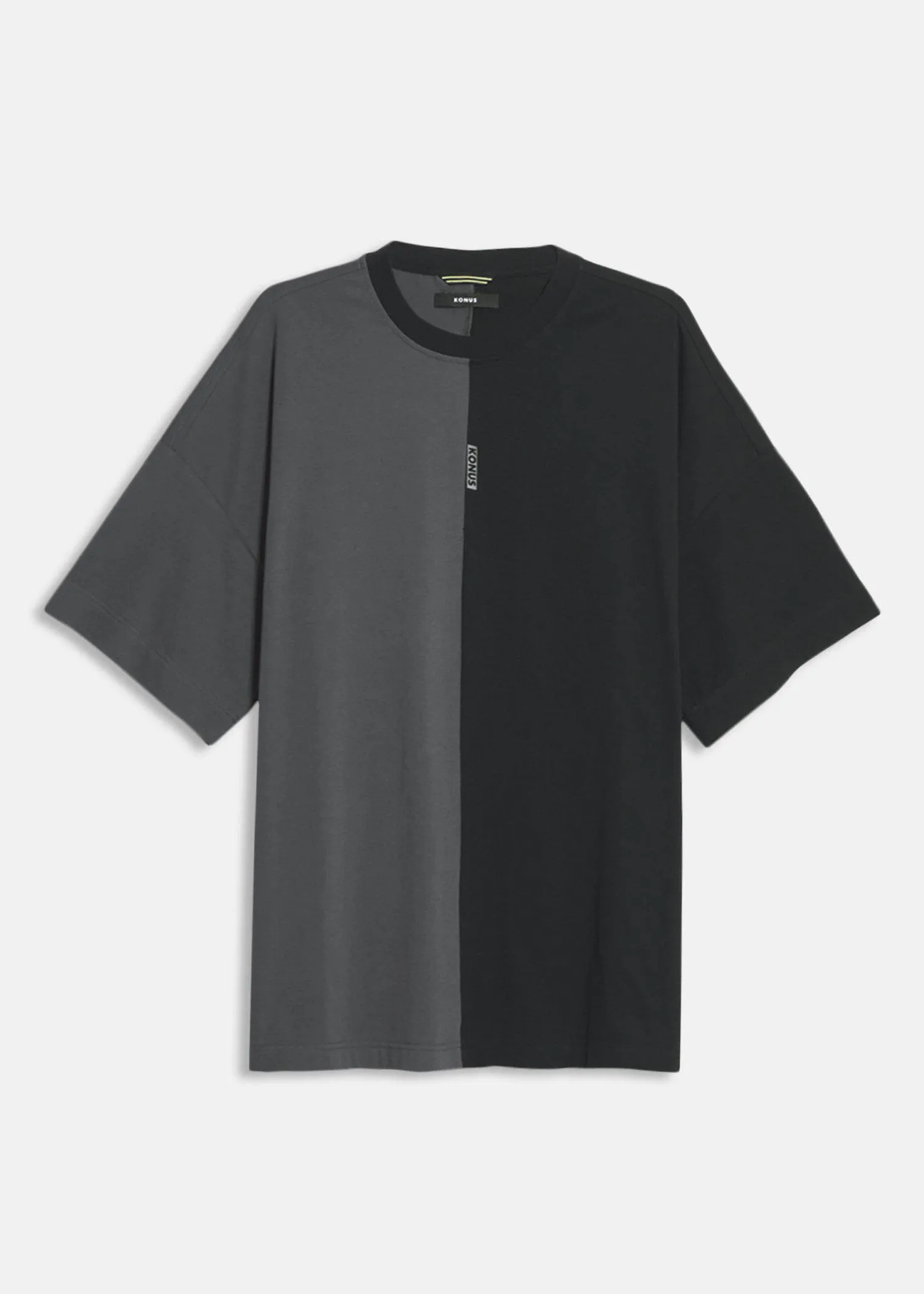 Color Blocked Oversize Tee with Reflective Tape in Black