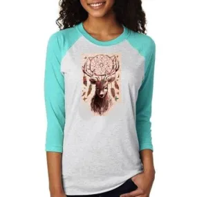 Country Life Vintage Feather Deer Dream Raglan Long Sleeve T-Shirt