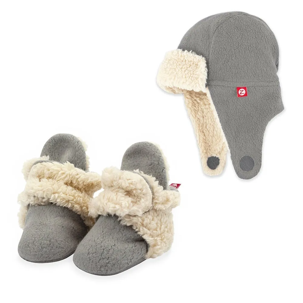 Cozie Furry Bootie & Trapper Hat Set - Gray