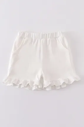 Cream basic ruffle shorts