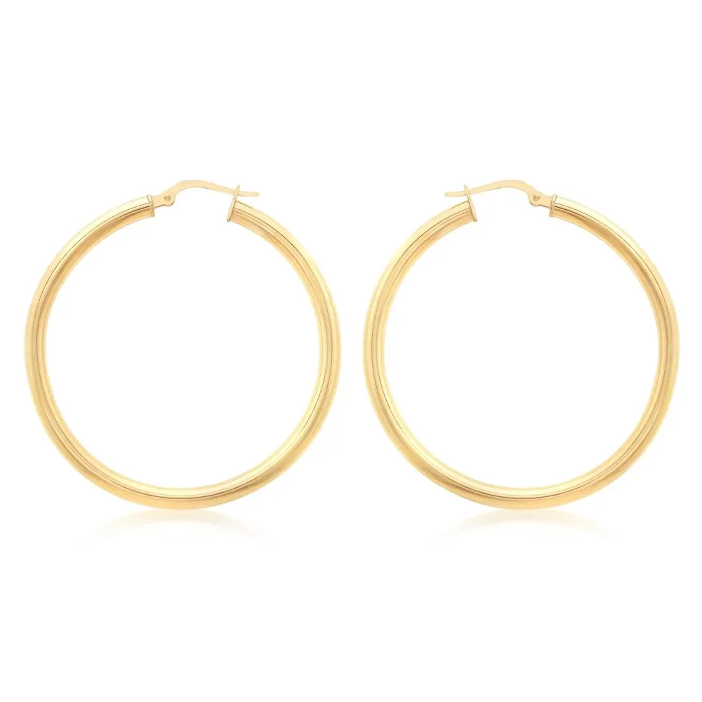 Duo Solid 9ct Yellow Gold Classic Hoops (30mm)