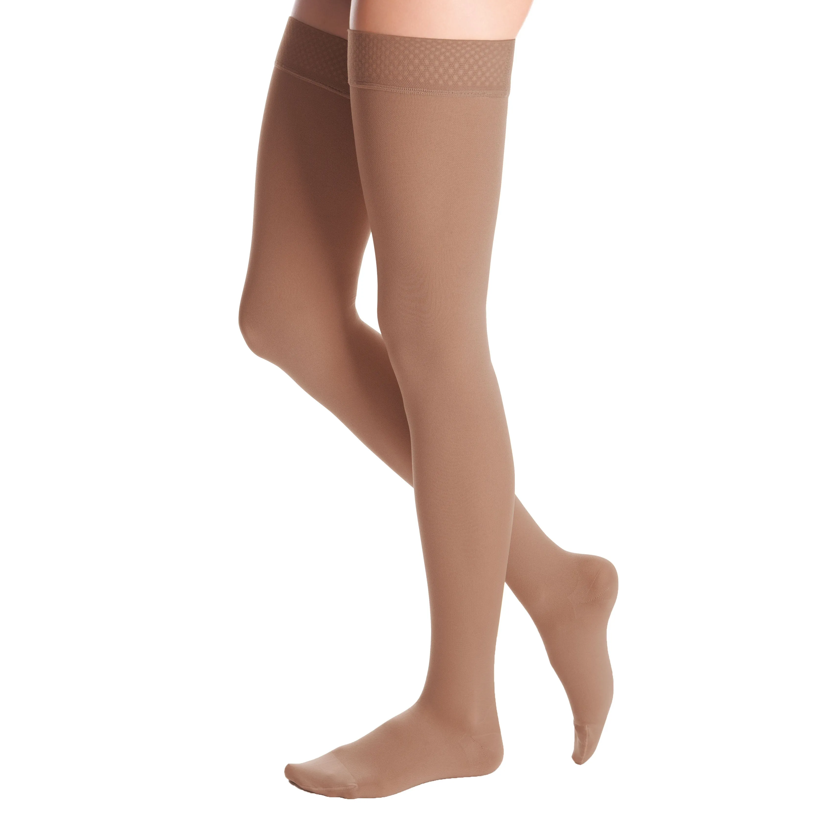 Duomed Advantage Soft Opaque Closed Toe Thigh Highs w/Beaded Band - 30-40 mmHg