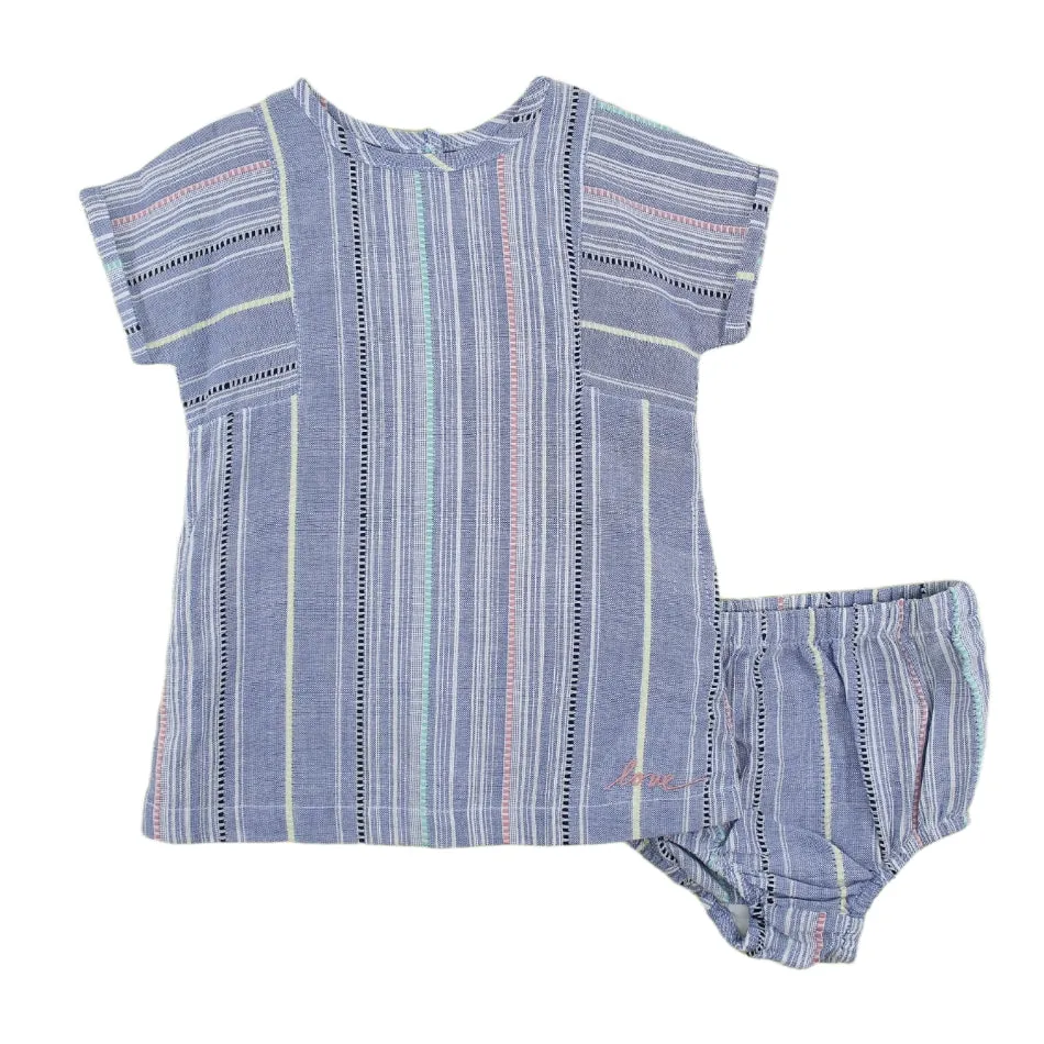 ED 2 Pc Cotton Striped Dress And Diaper Cover Set - Love