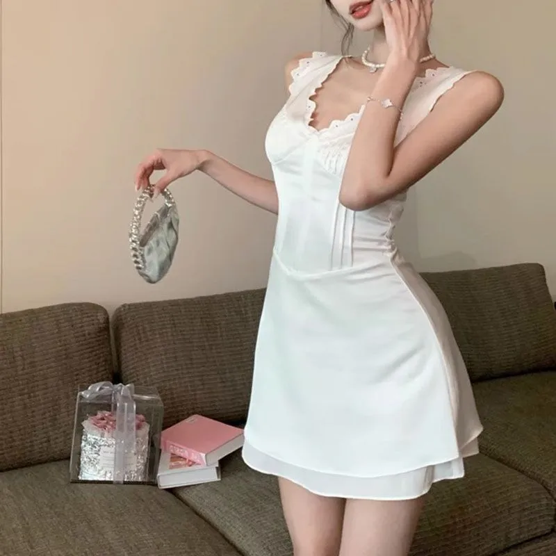 Eyelet Pin Tuck Ruched Preppy Short White Dress