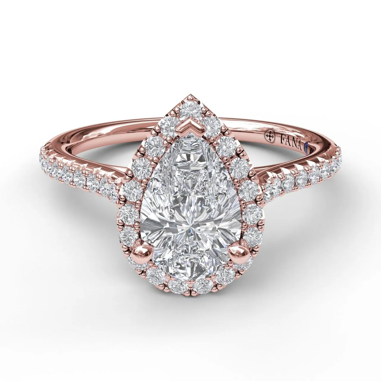 Fana Delicate Pear Shaped Halo And Pave Band Engagement Ring 3791