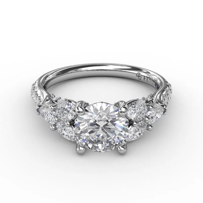 Fana Floral Multi-Stone Engagement Ring With Diamond Leaves 3210