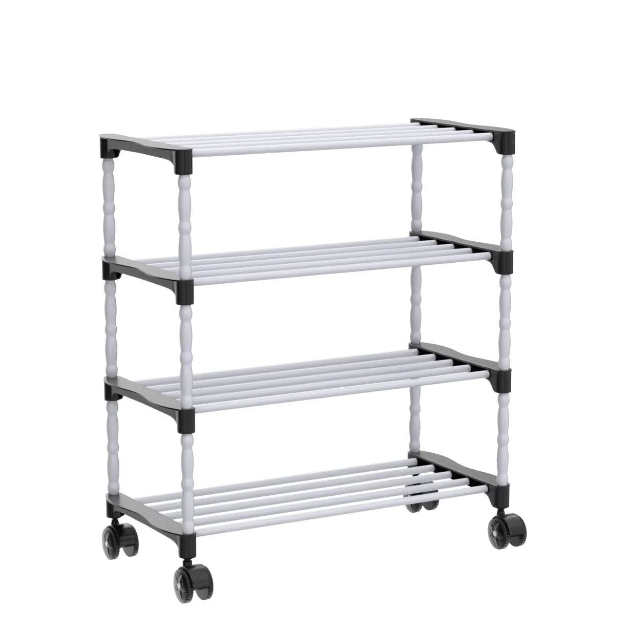 FLIPZON Multipurpose Metal, Plastic Smart Shoe Rack With Wheels|Portable Wide Shelve Storage Rack For Kitchen, Cloth With Wheels Easy To Move (4 Shelves) (Need To Be Assemble -Diy-Do-It-Yourself)