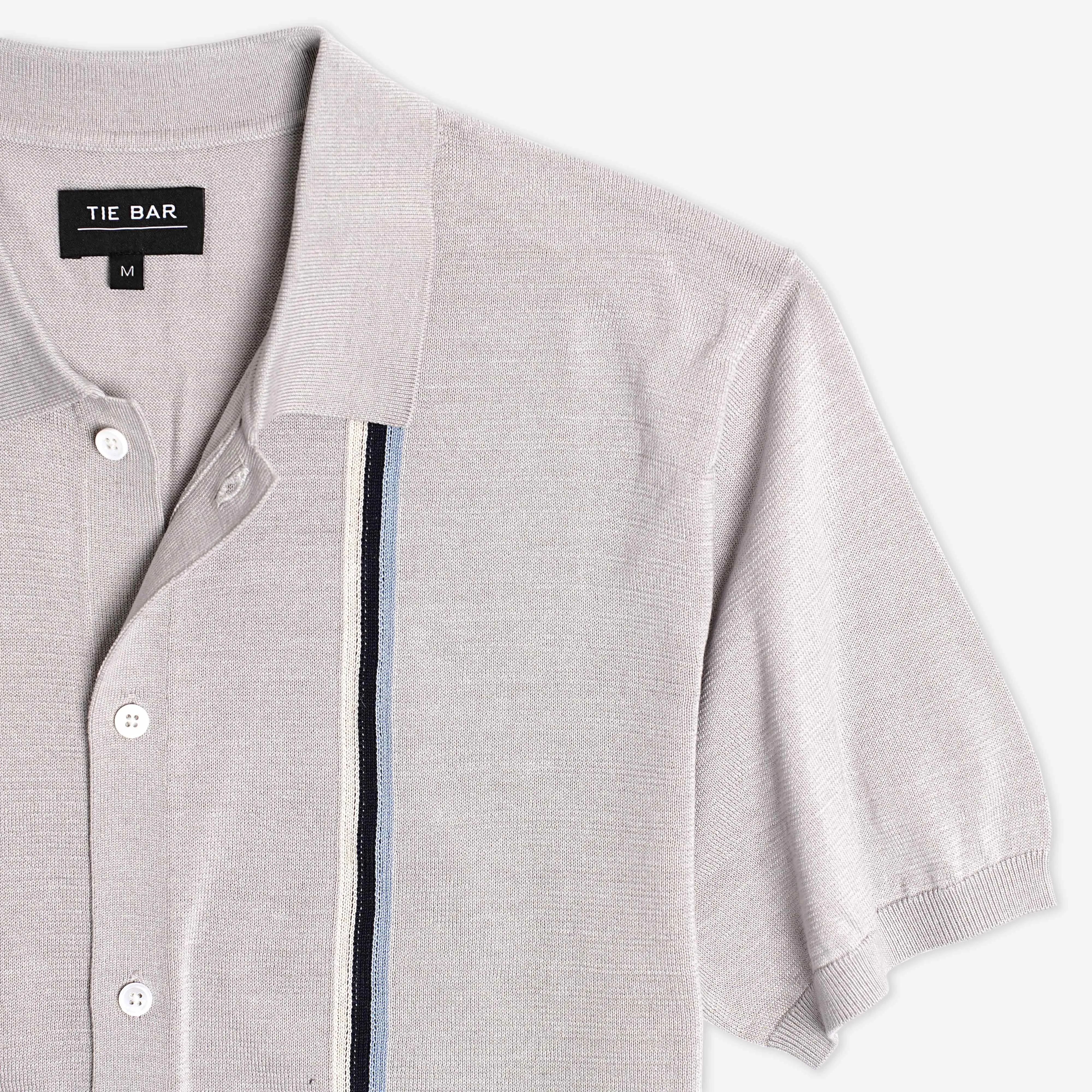 Full Placket Border Stripe Grey Polo